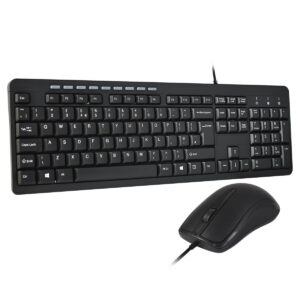 Combrite Wired Keyboard and Mouse Set, Full Size UK Layout Keyboard, Spill Resistant, Dedicated Multimedia Shortcut Keys, Comfort Optical Mouse, for Desktop PC, Laptop Computers, Black
